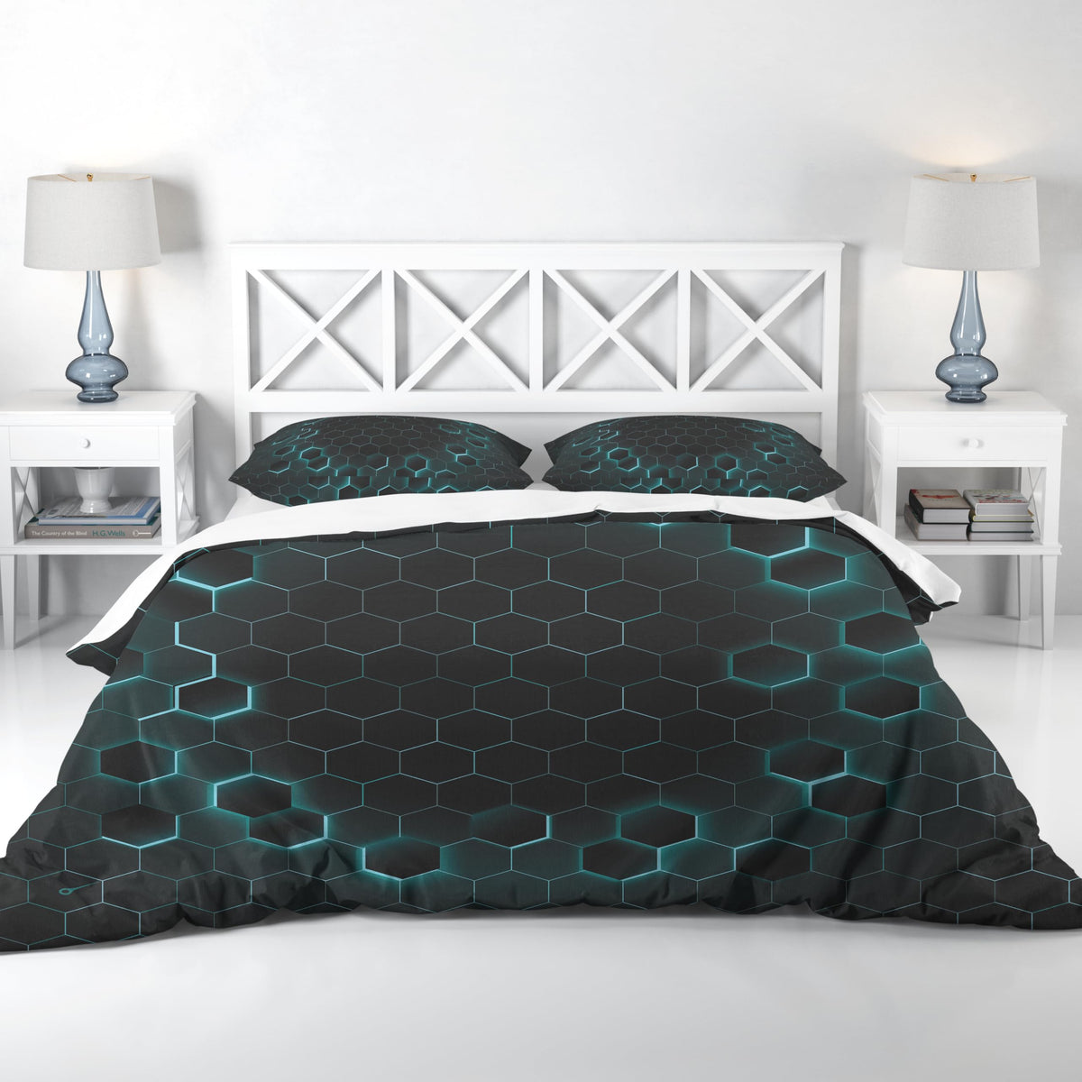 Floral Duvet Cover Set – Green Hexagon