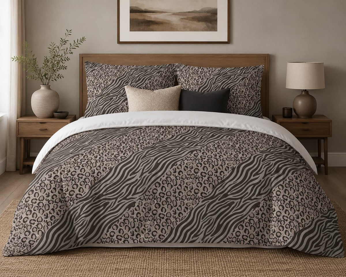 Animal Print Duvet Cover Set – Grey Zebra Leopard Mix