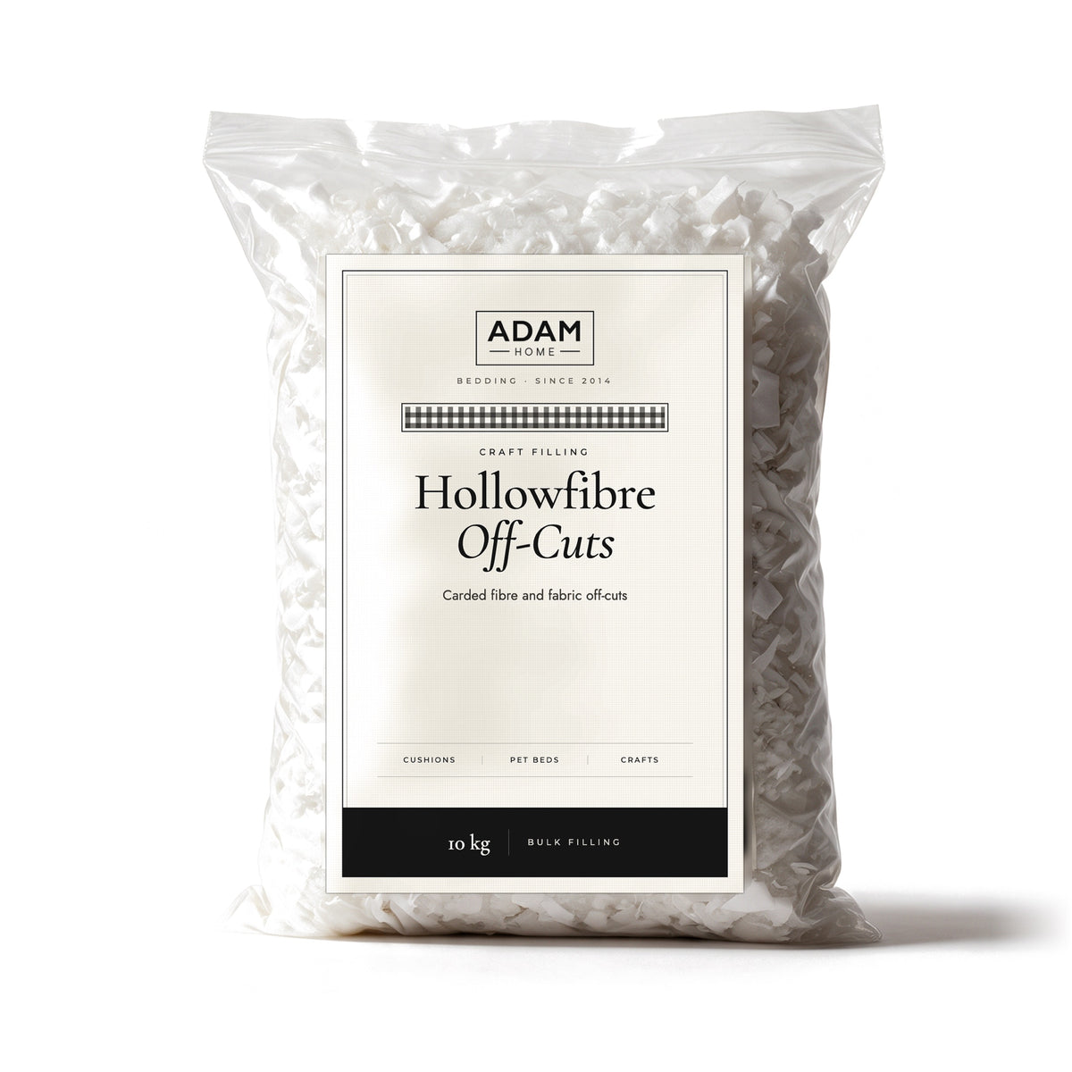 Hollowfibre Off-Cuts Filling 10 kg bag with ADAM HOME label, the largest bag