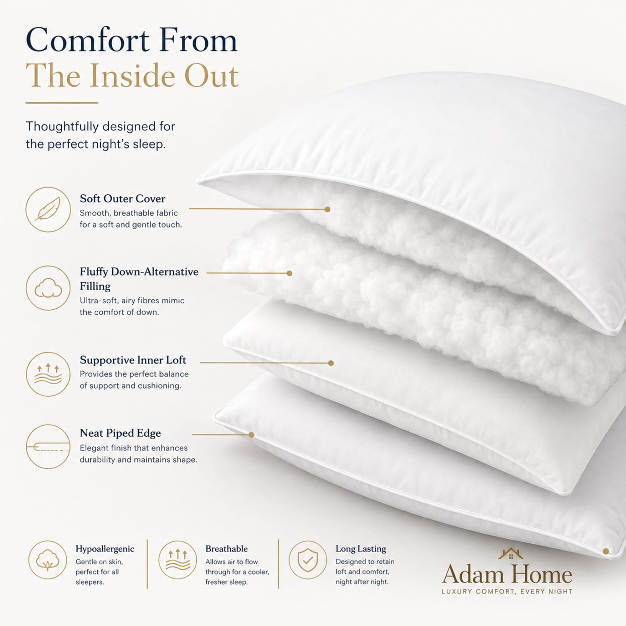 Hotel Quality Pillows 48x74 cm – Hollowfibre, Packs of 2-8 (view 3)