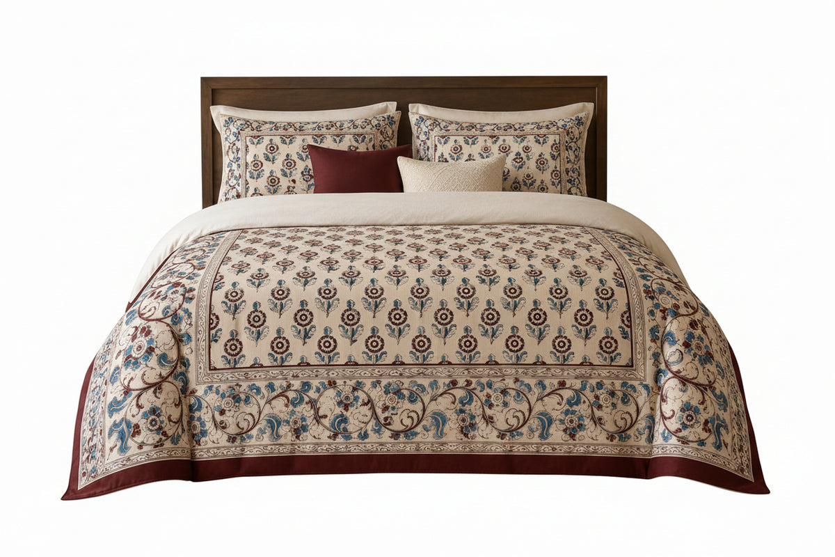 Framed Heritage Duvet Cover Set – Ivory Burgundy Main image