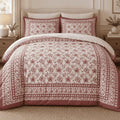 Ivory Rose Framed Heritage duvet cover set, front view showing the rose floral centre, dotted frame and matching pillowcases