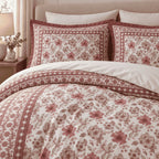 Ivory Rose Framed Heritage duvet cover set, pillowcase detail showing framed rose florals with a solid rose edge