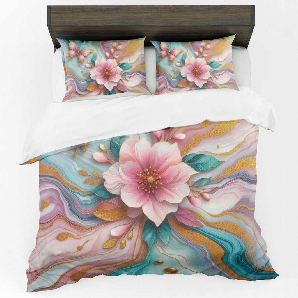 Floral Duvet Cover Set – Marble Pattern