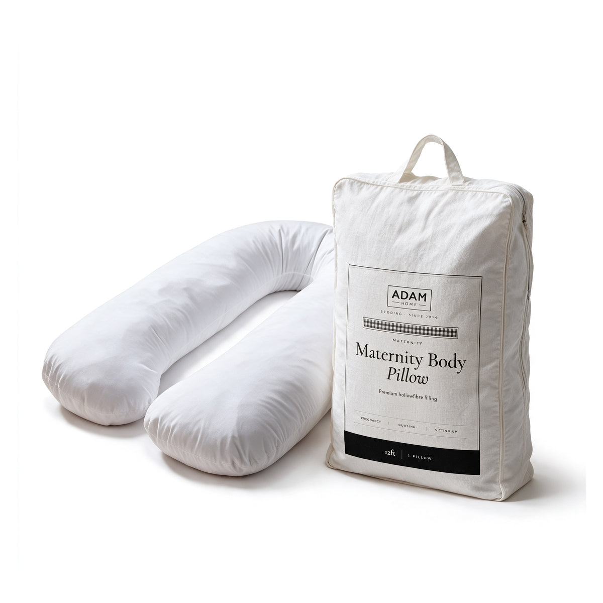Maternity Body Pillow 12ft beside its ADAM HOME storage bag