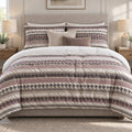 Mauve Houndstooth Stripe duvet cover set, front view showing charcoal houndstooth and dusty-rose stripes