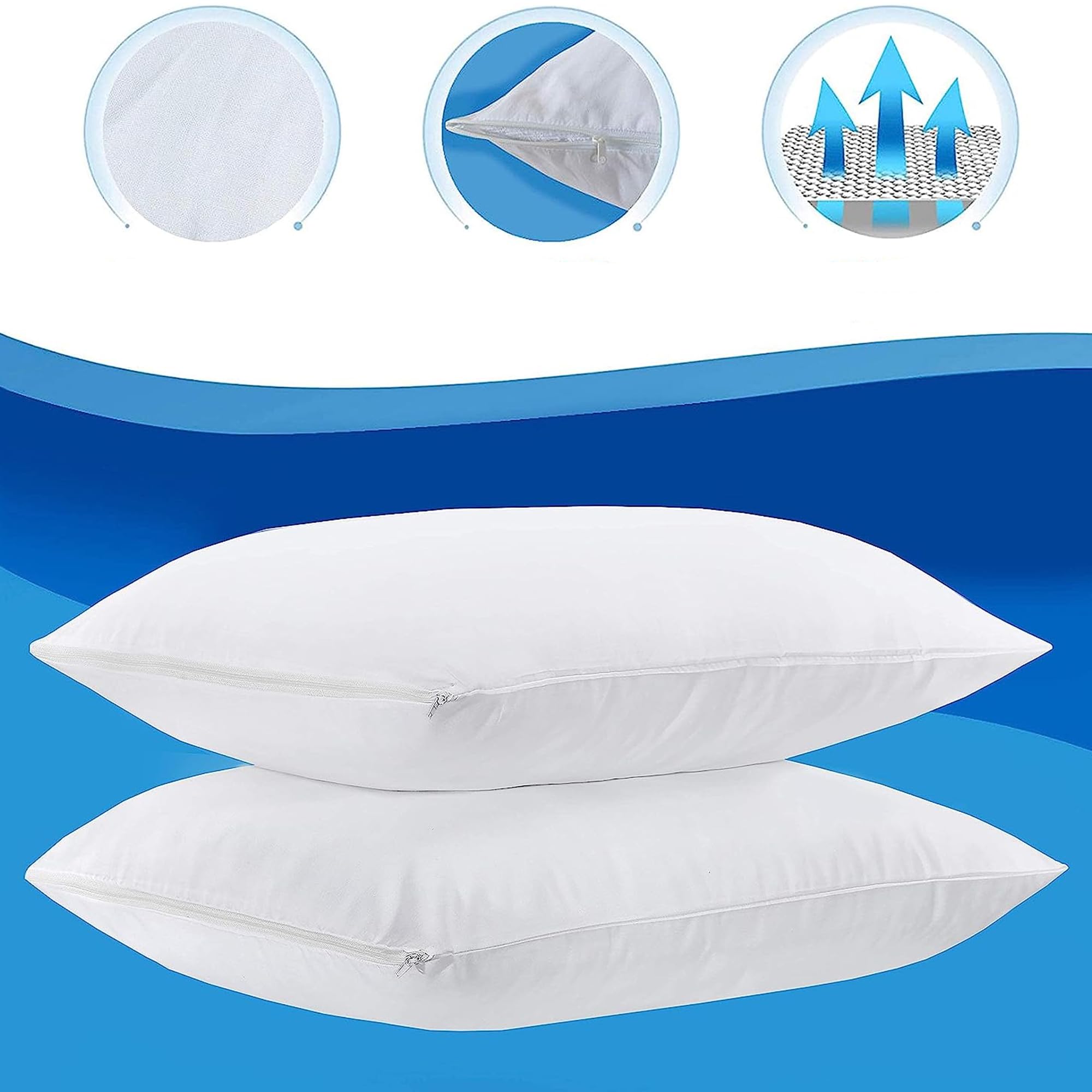 Microfibre Pillow Protectors 50x75 cm – Zipped, Packs of 2-8 (view 2)