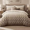 Mocha Ombre Chevron duvet cover set, front view showing cream to mocha ombre with white zigzags