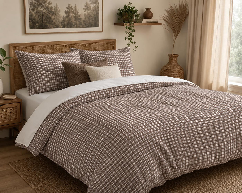Small Plaid Duvet Cover Set – Mocha Small Plaid