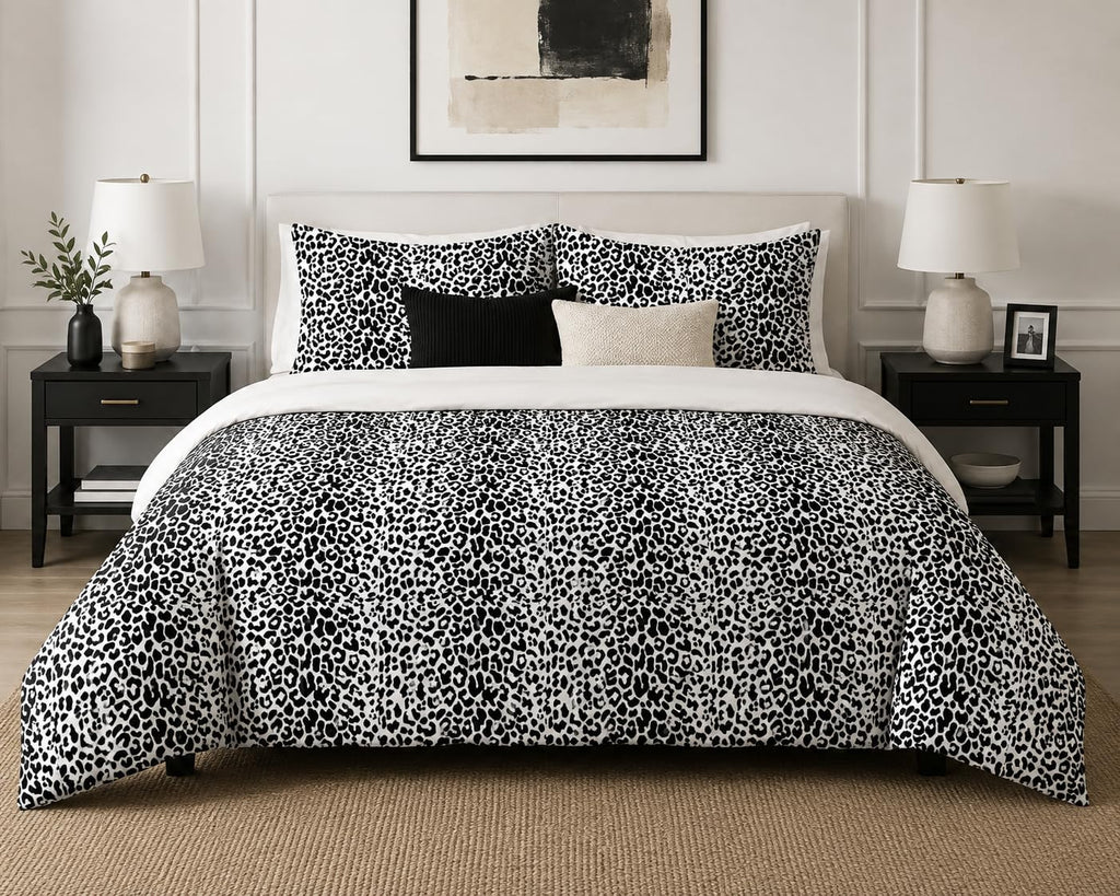 Animal Print Duvet Cover Set – Monochrome Leopard