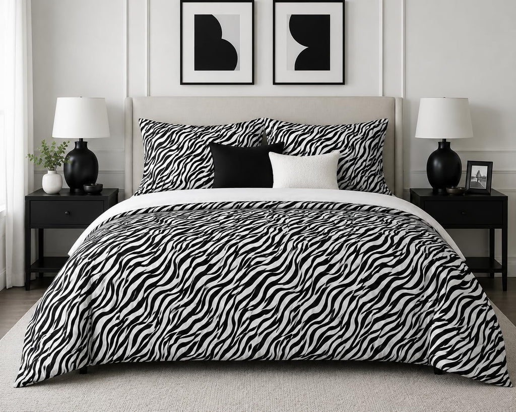 Animal Print Duvet Cover Set – Monochrome Zebra