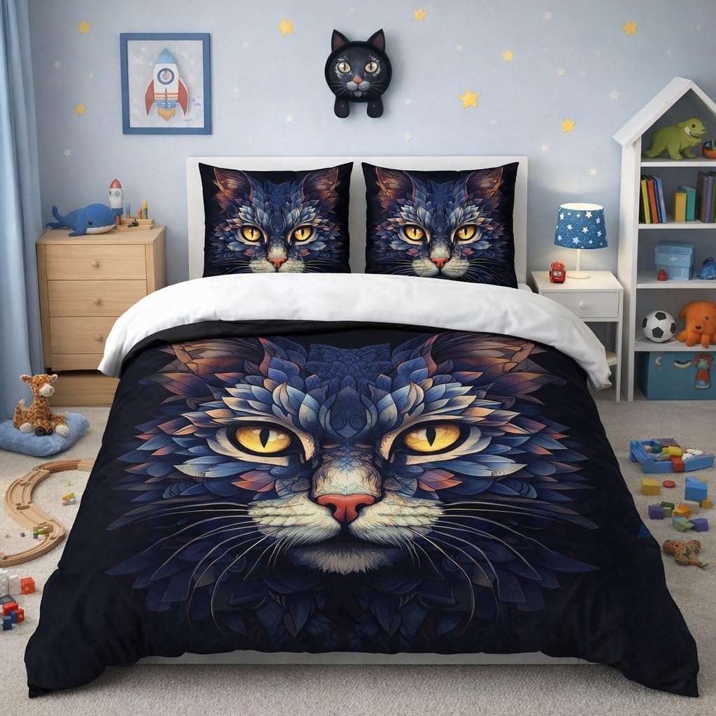 Cat Duvet Cover Set – Multi Feathered Cat