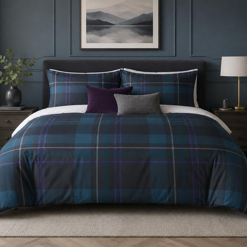 Navy Plaid Duvet Cover Set – Single to Emperor