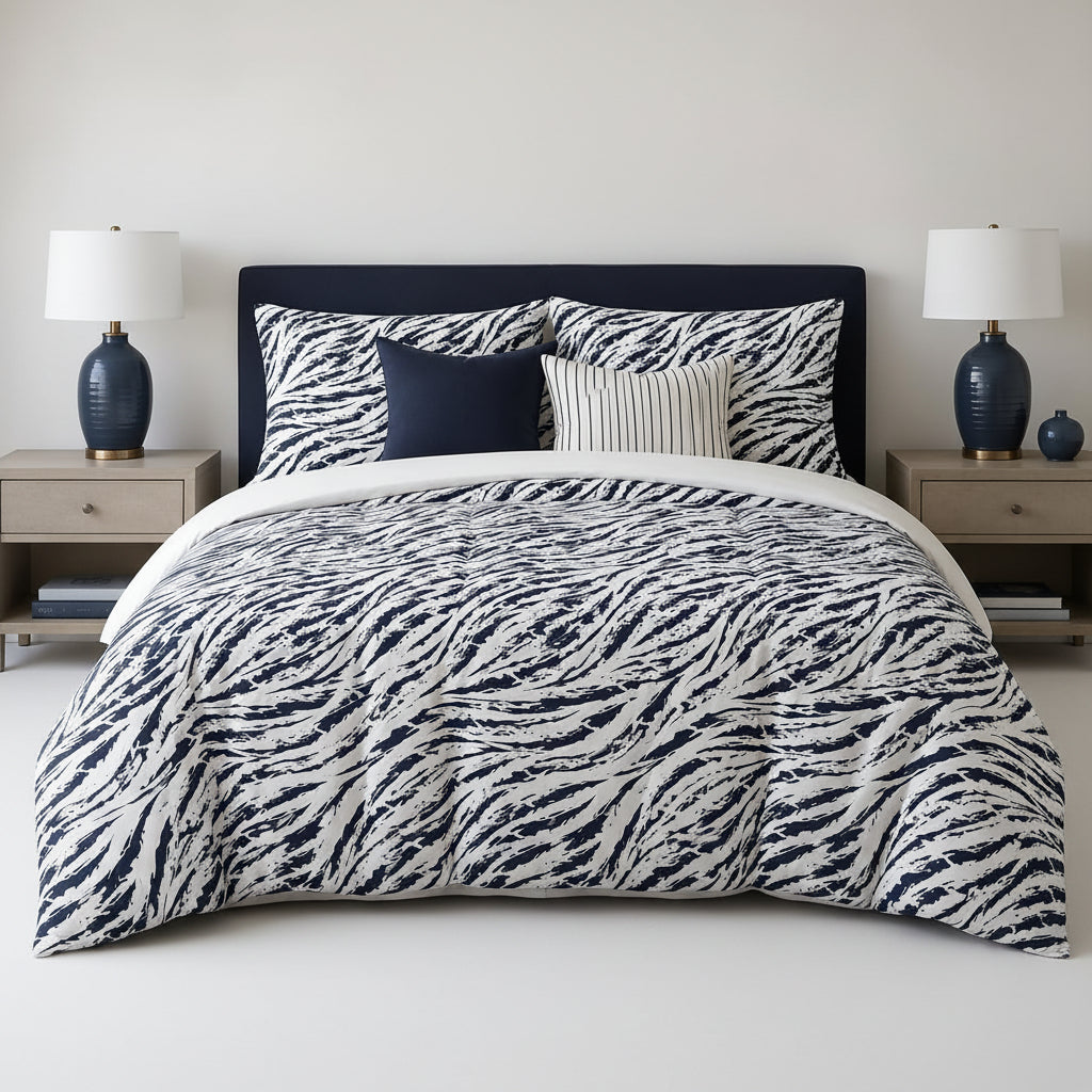 Animal Print Duvet Cover Set – Navy Zebra