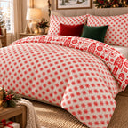 Nordic Christmas Reversible duvet cover set, reverse angled view showing snowflake side with folk-art band at the top