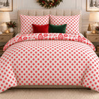 Nordic Christmas Reversible duvet cover set, reverse front view showing the red snowflake reverse with folk-art turn-down
