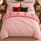 Nordic Christmas Reversible duvet cover set, reverse overhead view showing snowflake side up with snowflake pillowcases