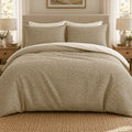 Olive Gingham duvet cover set, front view showing the olive check with two pillowcases over white pillows
