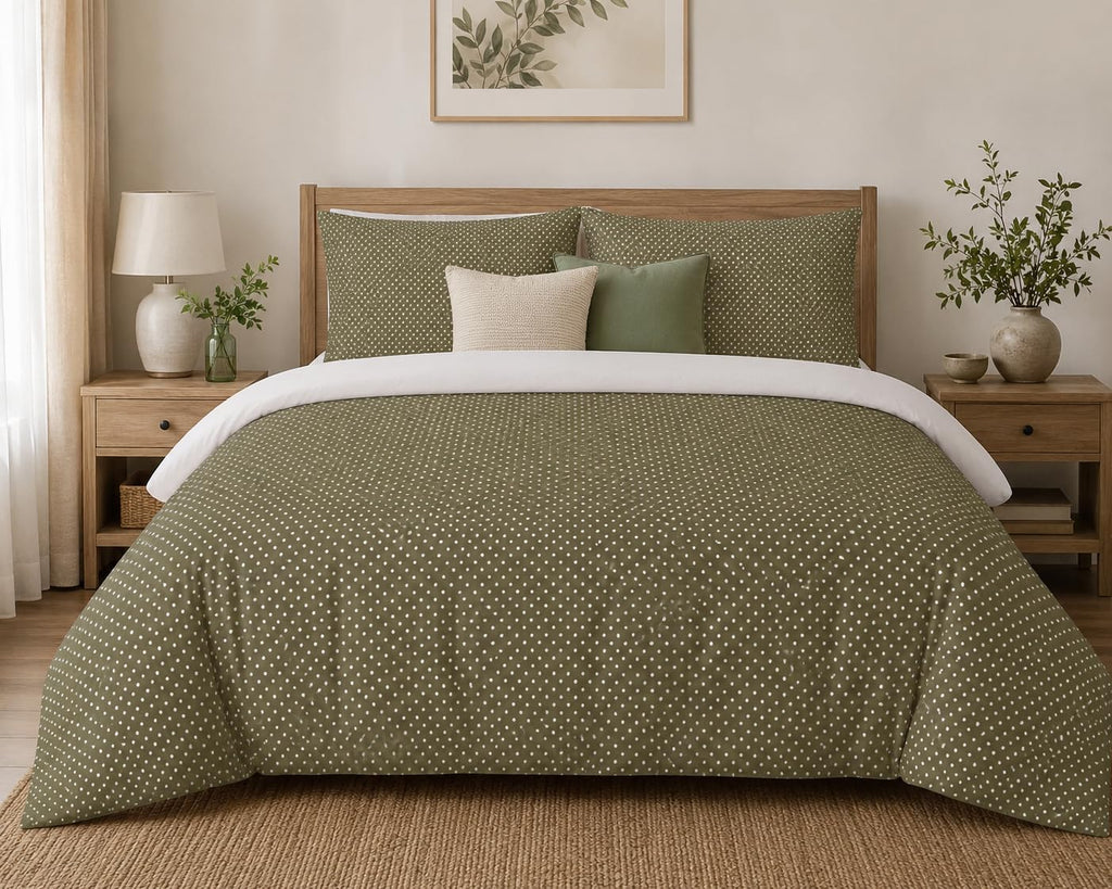 Polka Dot Duvet Cover Set – Olive Green Polka Dots