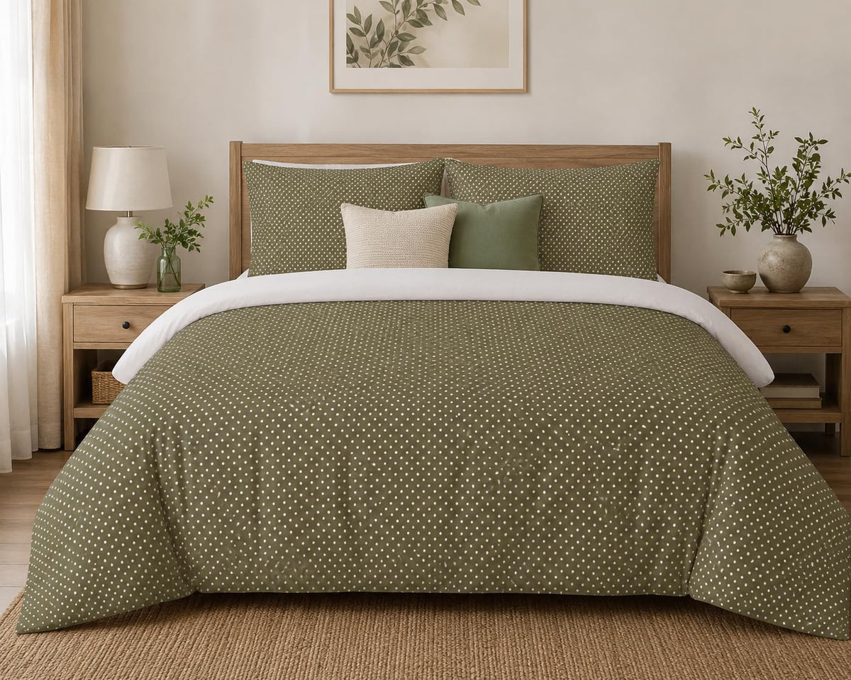 Polka Dot Duvet Cover Set – Olive Green Polka Dots
