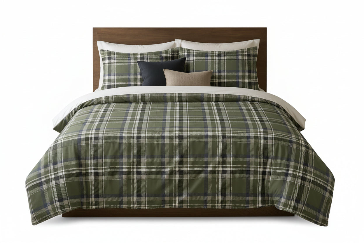 Plaid Duvet Cover Set – Olive Plaid Main image