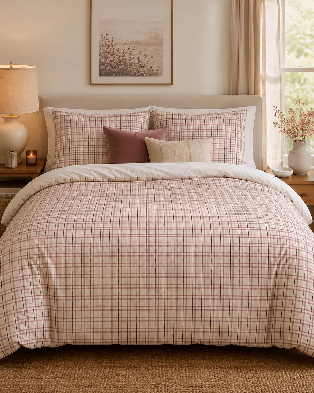 Small Plaid Duvet Cover Set – Pink & Beige Small Plaid