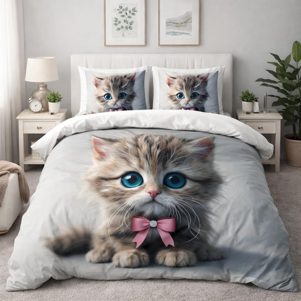 Cat Duvet Cover Set – Pink Bow Kitten