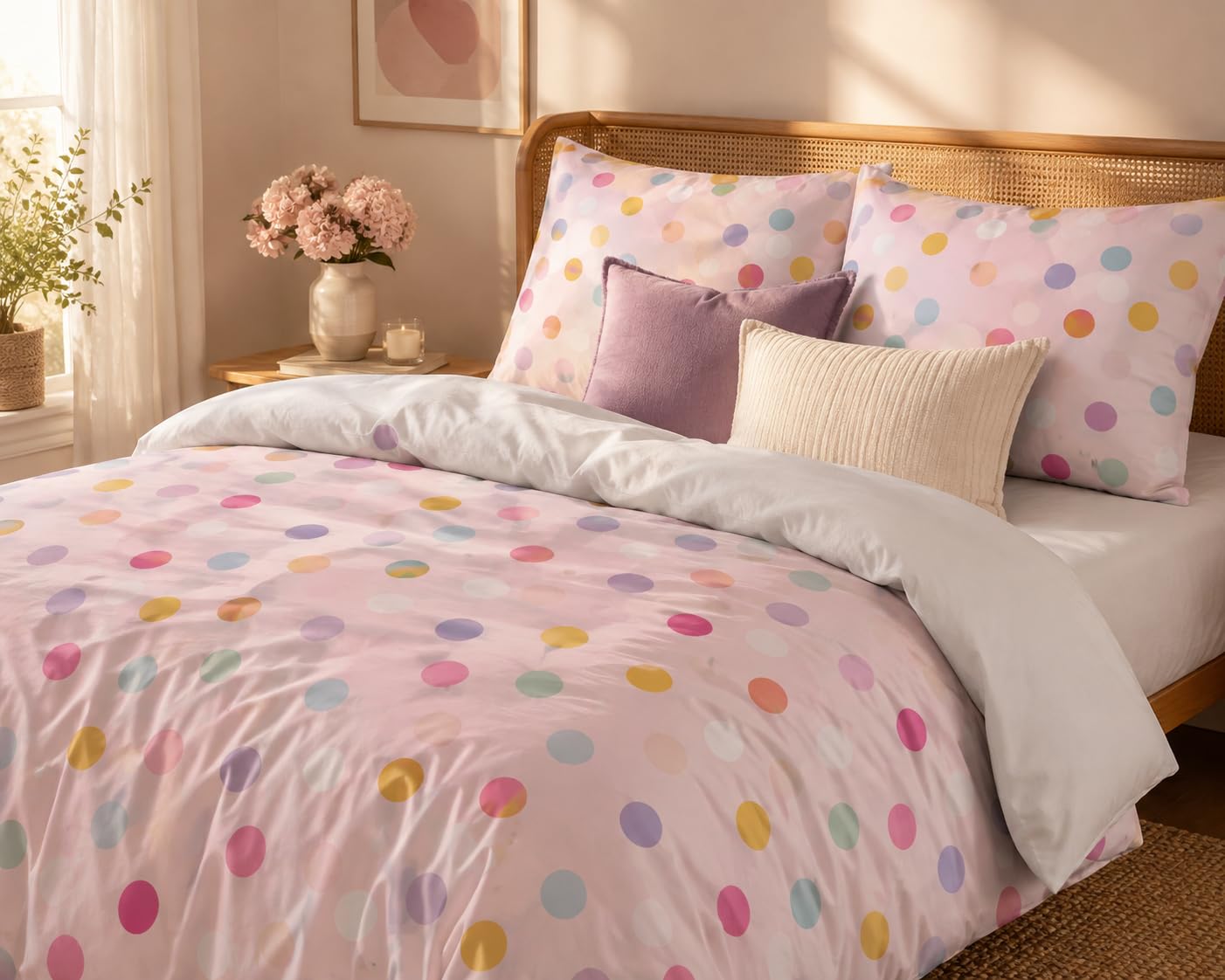 Polka Dot Duvet Cover Set – Pink Multicolour Polka Dots