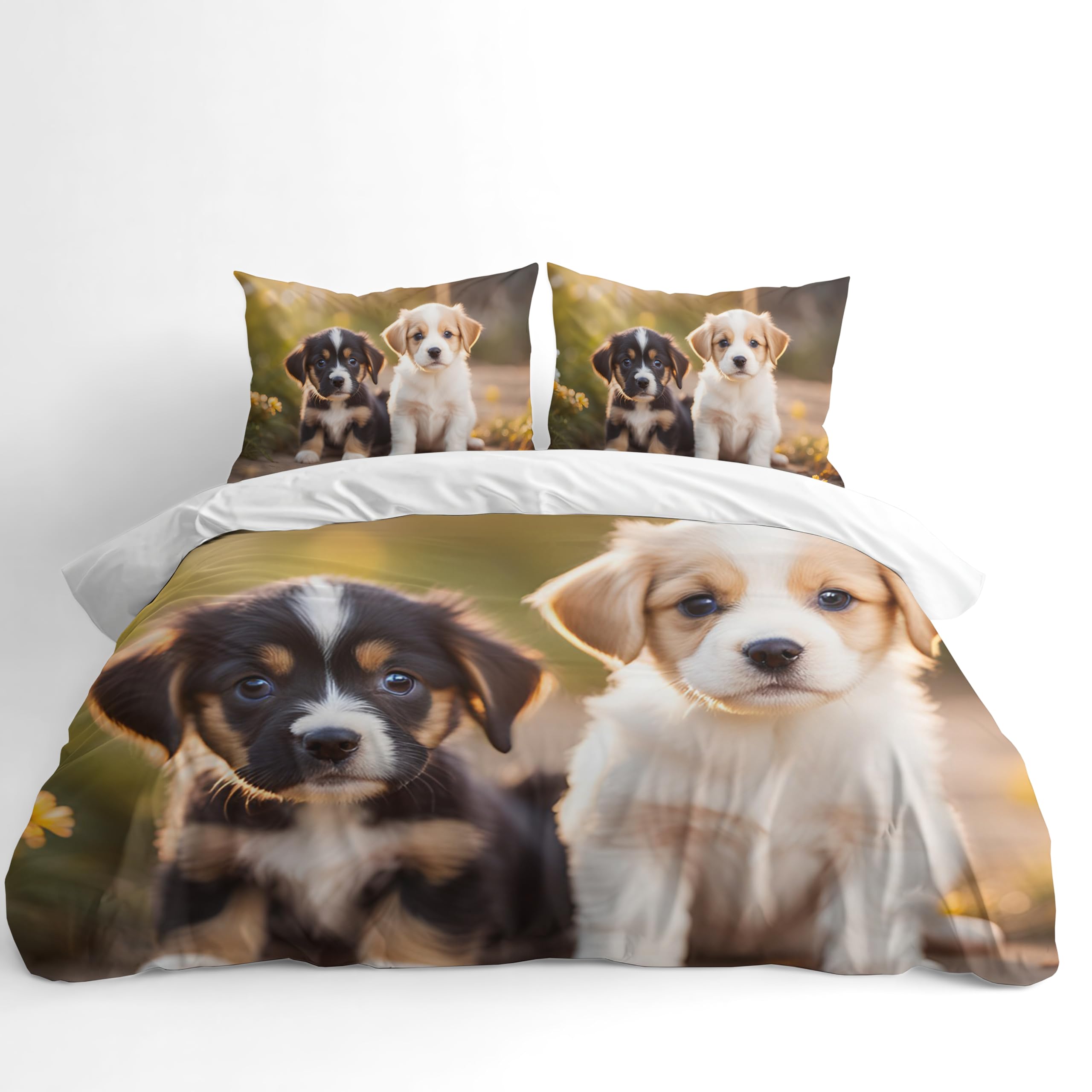 Dog Breed Duvet Cover Set – Puppy Duo Garden