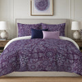 Deep Purple Paisley Patchwork duvet cover set, front view showing plum bandana squares with lilac paisleys
