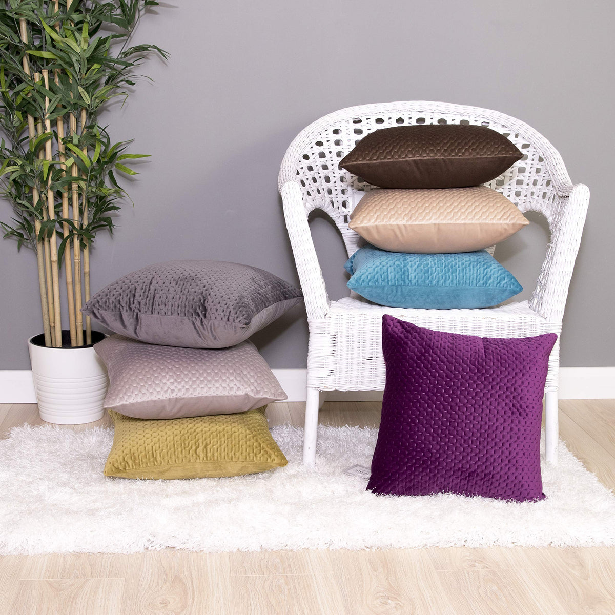Quilted Velvet Cushion Covers 43x43 cm – 5 Colours, Packs of 2 & 4 (view 4)
