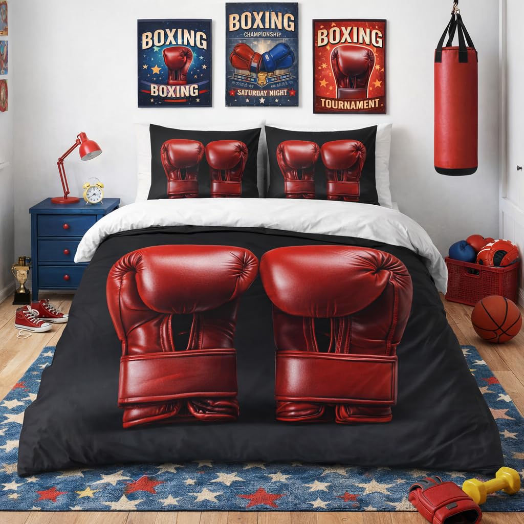Boxing Gloves Duvet Cover Set – Red Upward Boxing Gloves