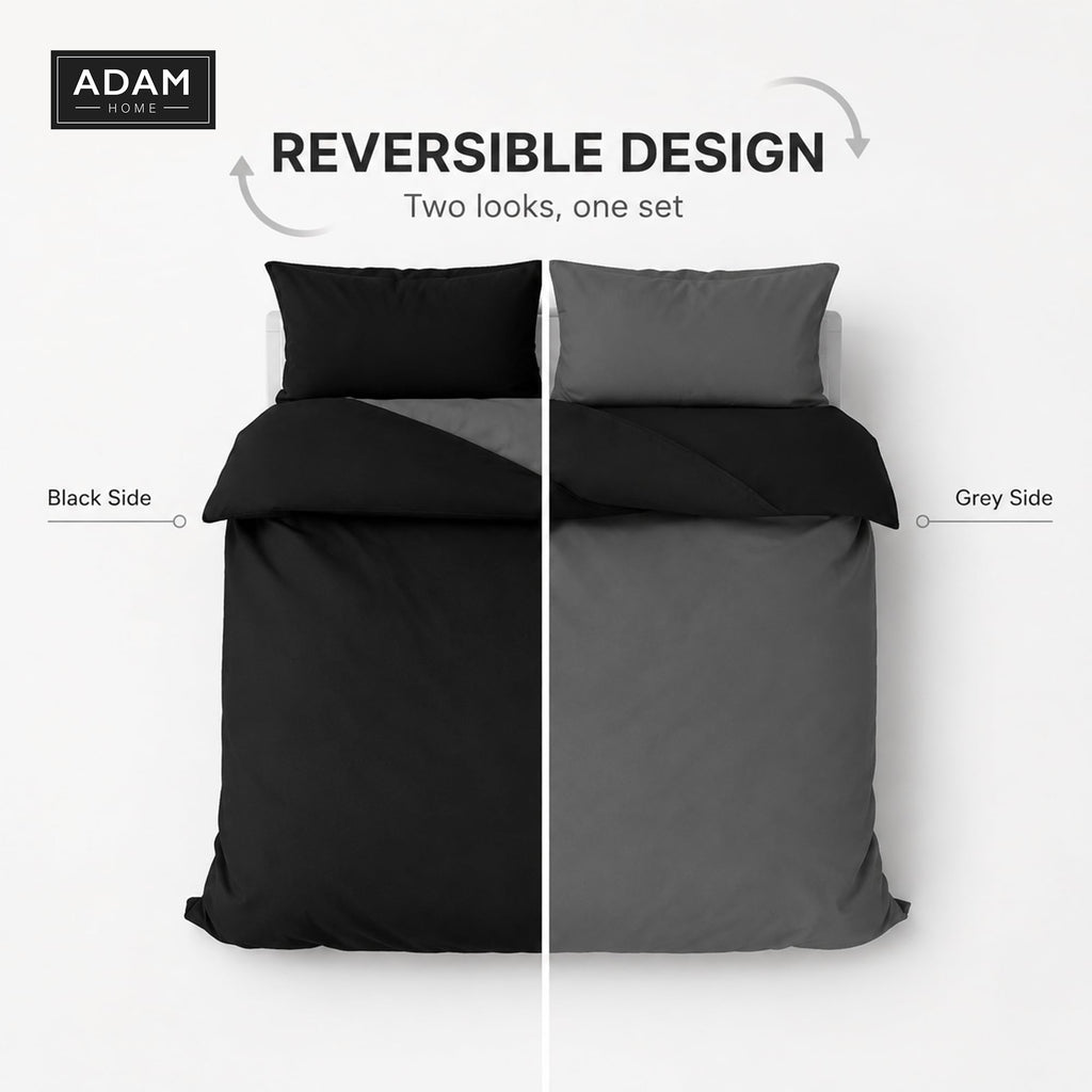 Reversible Duvet Cover Set with Fitted Sheet – 7 Colours, Single to Super King (view 2)