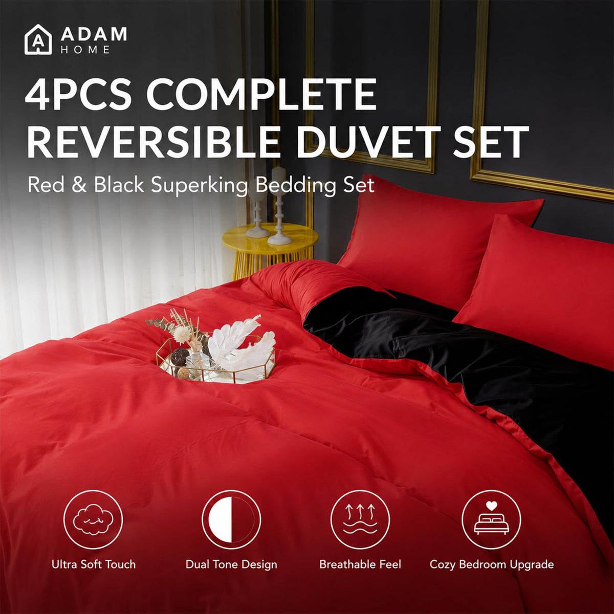Reversible Duvet Cover Set with Fitted Sheet – 7 Colours, Single to Super King (view 9)