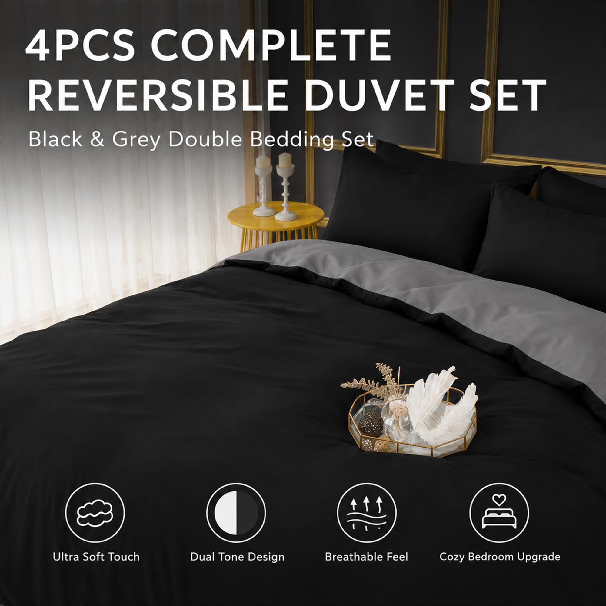 Reversible Duvet Cover Set with Fitted Sheet – 7 Colours, Single to Super King Secondary image