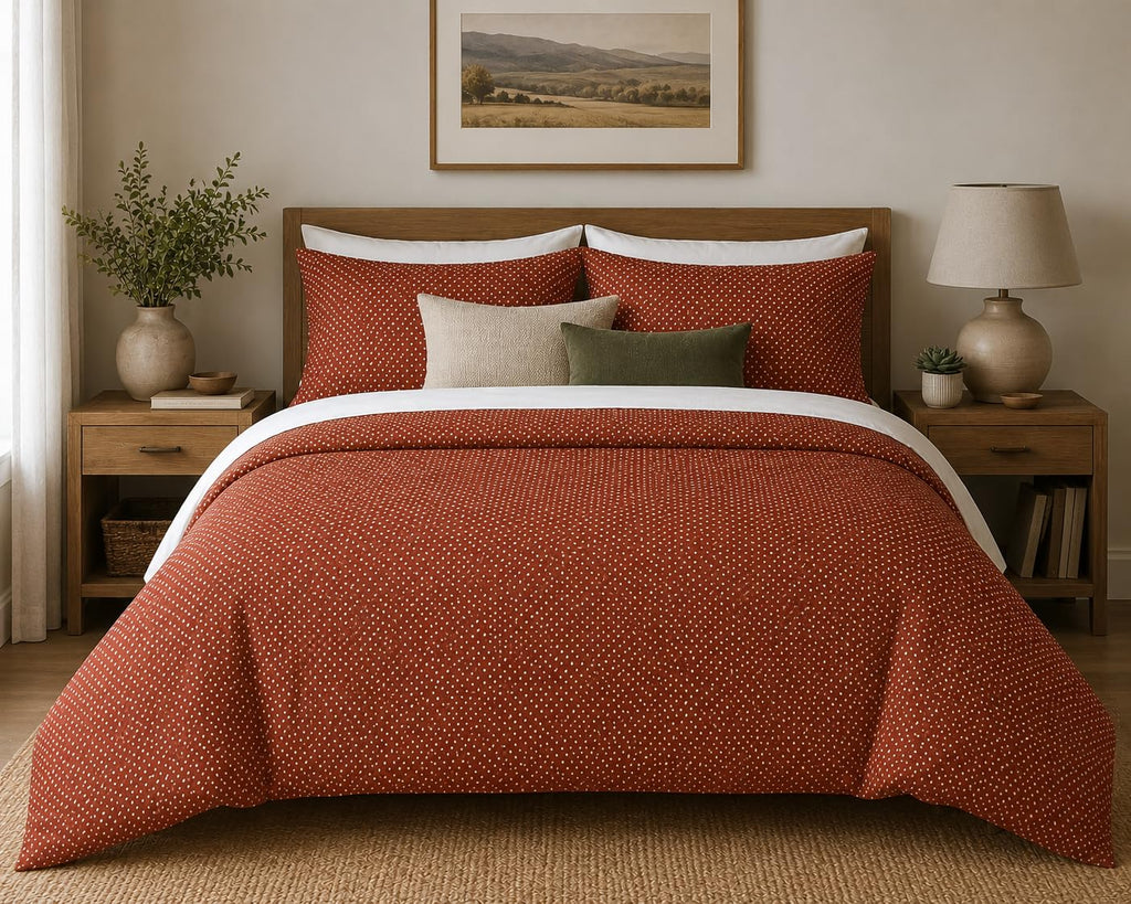 Polka Dot Duvet Cover Set – Rust Red Polka Dots