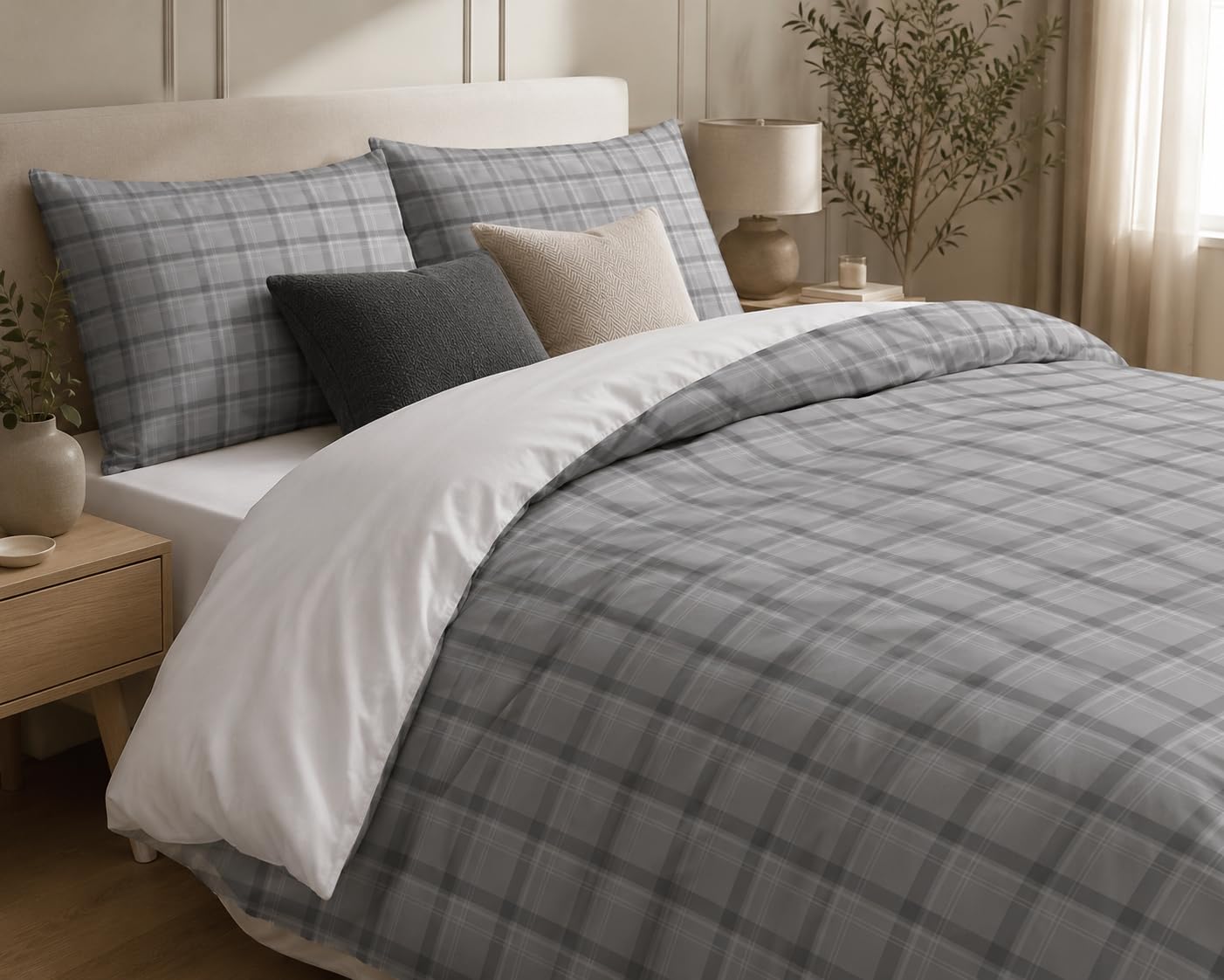 Small Plaid Duvet Cover Set – Silver Grey Small Plaid