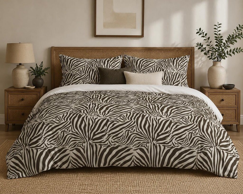 Animal Print Duvet Cover Set – Taupe Zebra