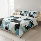 Geometric Duvet Cover Set – Teal & Grey Geometric