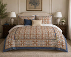 Framed Heritage Duvet Cover Set – Terracotta Blue