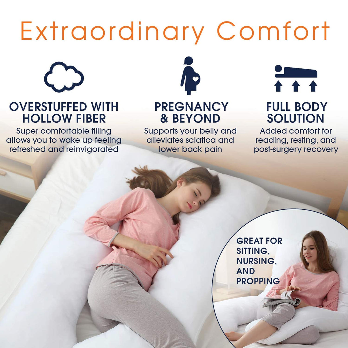 U Shaped Pregnancy Pillow 12ft – Hollowfibre, Cotton Cover