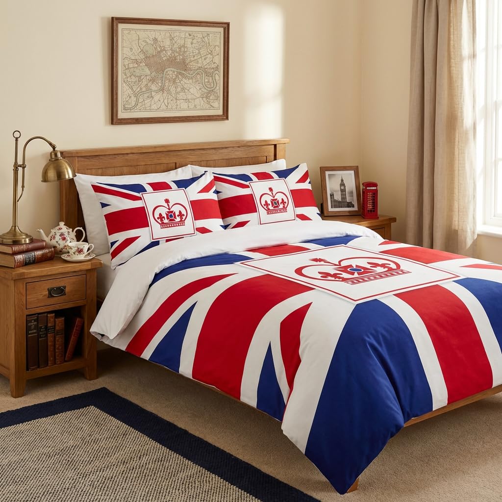 Union Jack Duvet Cover Set – Union Jack with Crown Motif