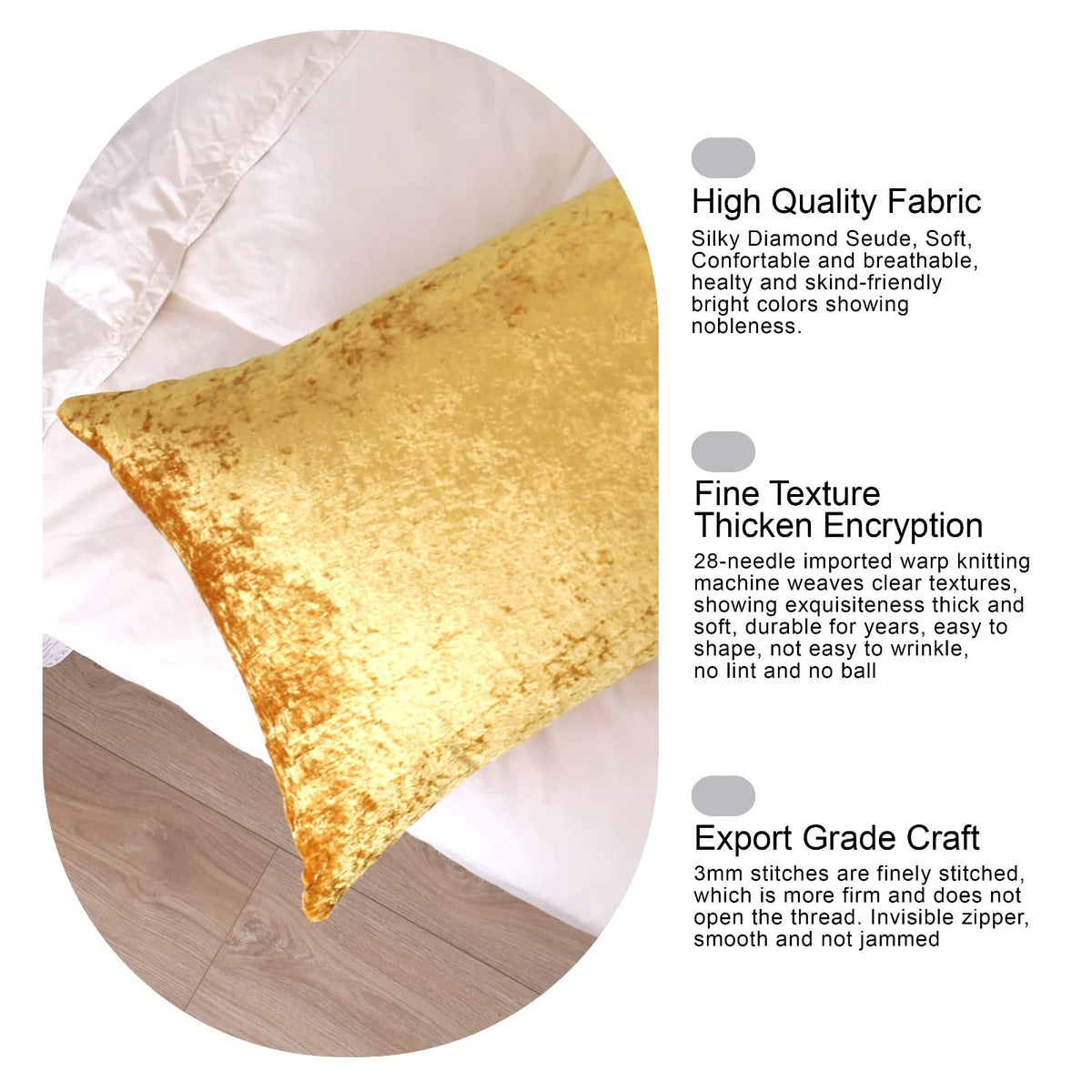 Crushed Velvet Bolster Pillow – 4 Colours, 3ft to 6ft (view 12)