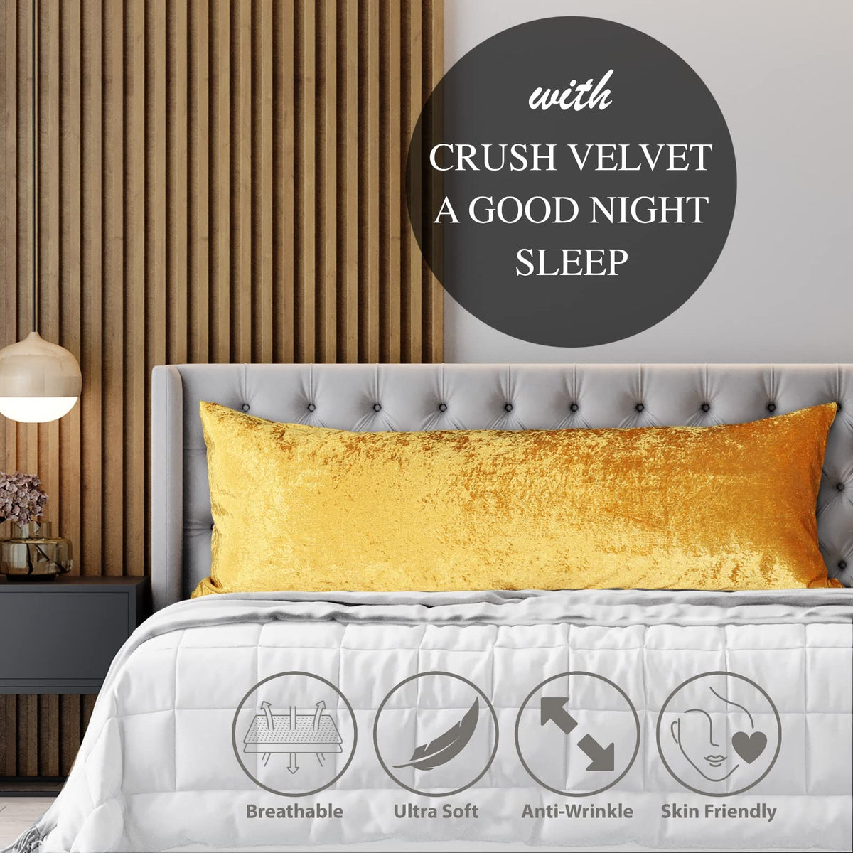 Crushed Velvet Bolster Pillow – 4 Colours, 3ft to 6ft (view 13)