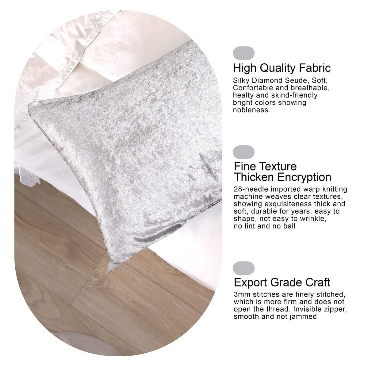 Crushed Velvet Bolster Pillow – 4 Colours, 3ft to 6ft (view 5)