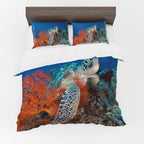 Sea Turtle Duvet Cover Set – Vibrant Coral Turtle