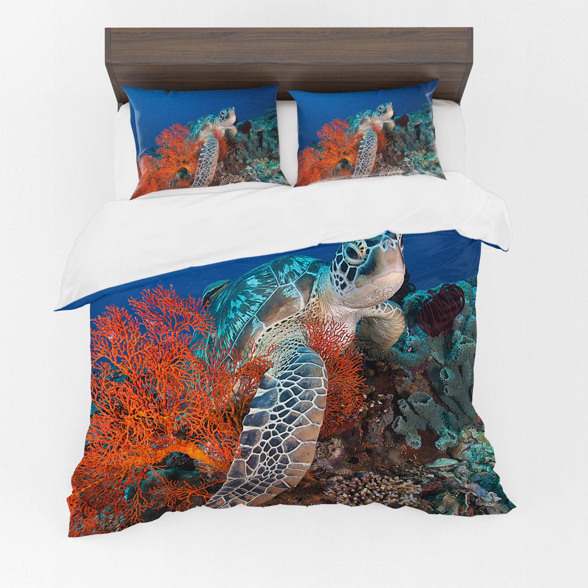 Sea Turtle Duvet Cover Set – Vibrant Coral Turtle