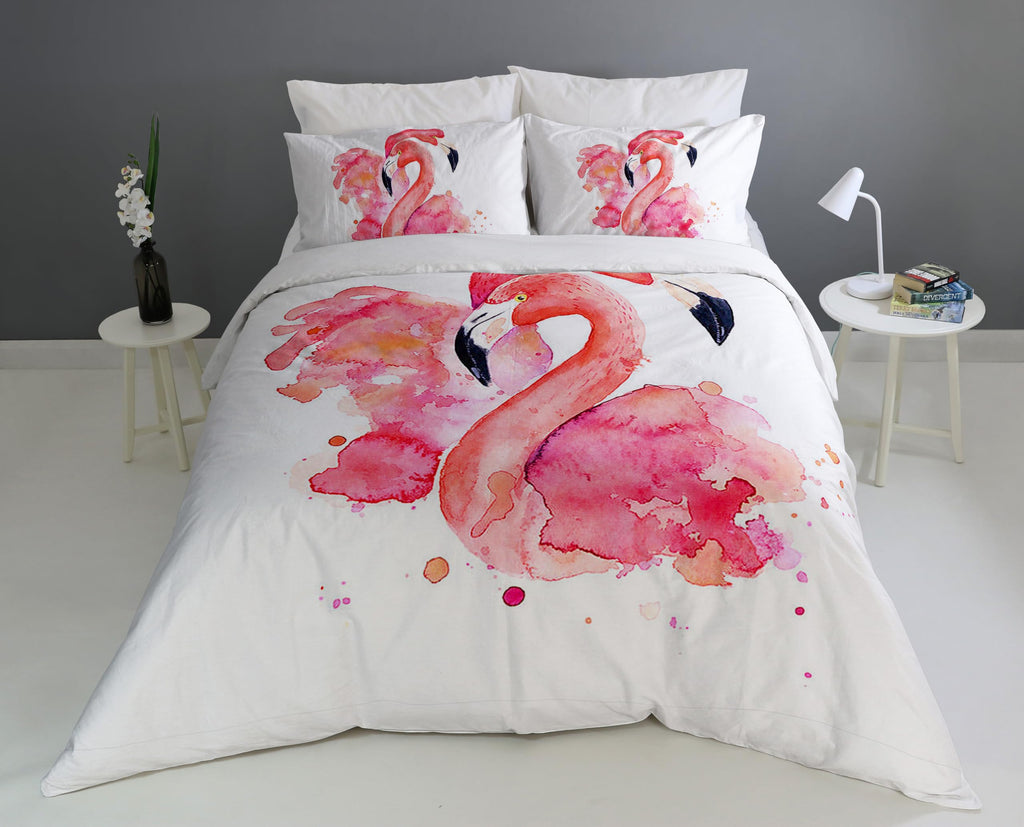 Flamingo Duvet Cover Set – Watercolor Flamingo