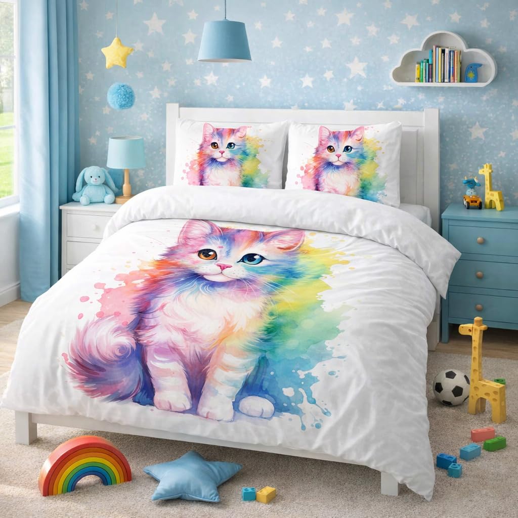 Cat Duvet Cover Set – Watercolor-Style Kitten