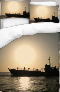 3D Digital Printed Sunset And Ship Duvet Cover Set